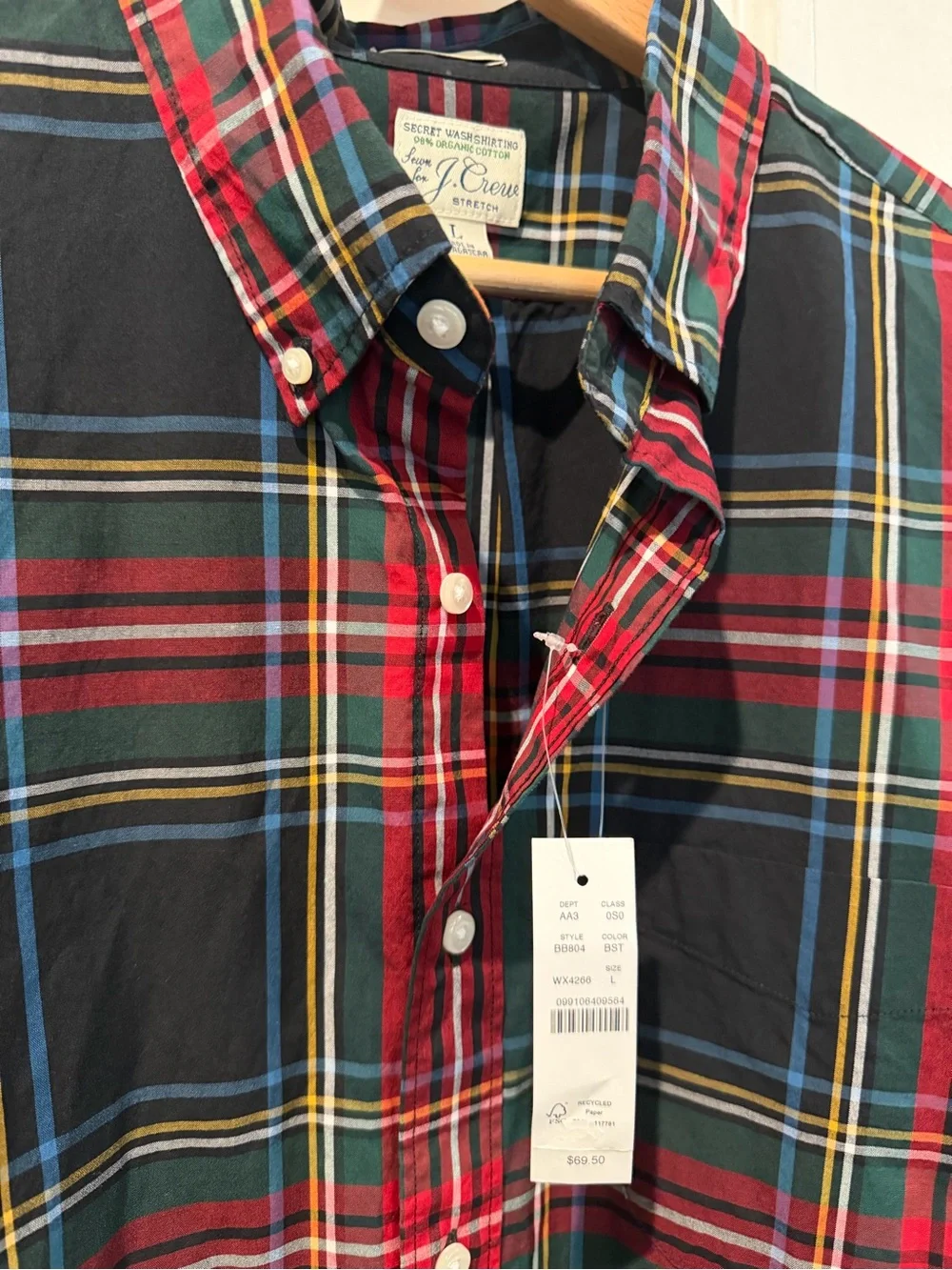 J. Crew Men’s Red, Black & Green Plaid Button-Down Shirt